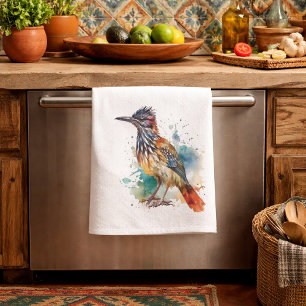 Desert Spirit, Roadrunner in Waterverf, op maat Theedoek