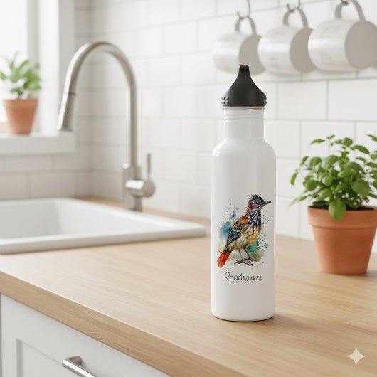 Desert Spirit, Roadrunner in Waterverf, op maat Waterfles