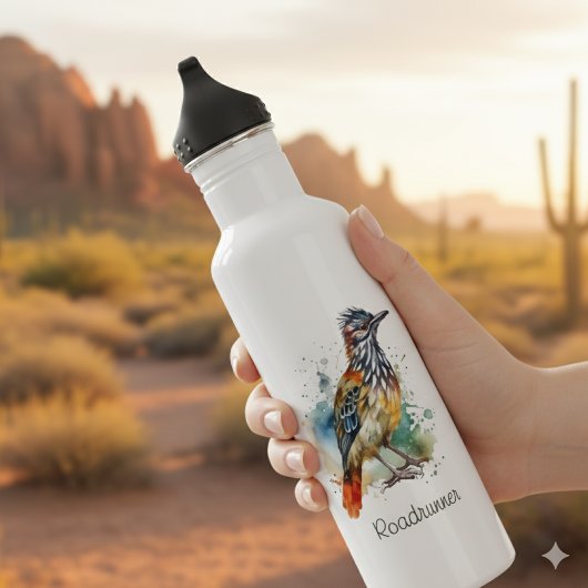 Desert Spirit, Roadrunner in Waterverf, op maat Waterfles