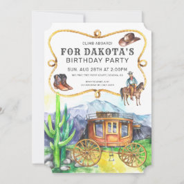 Desert Stagecoach Cowboy Birthday Party Uitnodigin Kaart