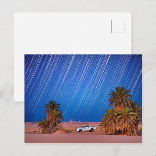 Desert Star Trails: Palm Trees & Pickup Truck Nigh Briefkaart (Voorkant / Achterkant)