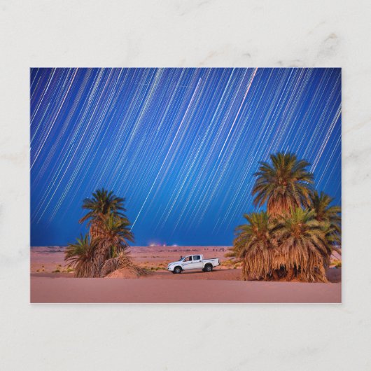 Desert Star Trails: Palm Trees & Pickup Truck Nigh Briefkaart (Voorkant)
