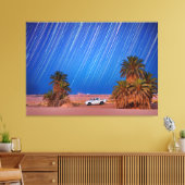 Desert Star Trails: Palmbomen en pick-up truck nac Canvas Afdruk (Insitu (Woonkamer))