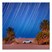 Desert Star Trails: Palmbomen en pick-up truck nac Perfect Poster (Voorkant)