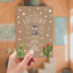 Desert Stars Wolf Pup Neutral Baby shower Kaart