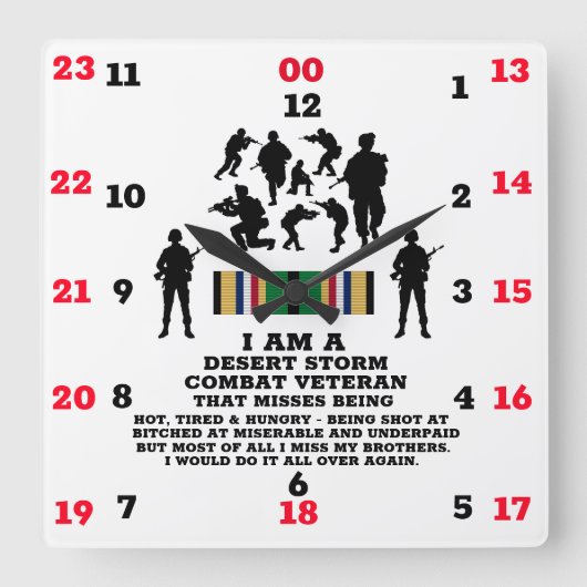 Desert Storm Combat Veteran Vierkante Klok (Voorkant)