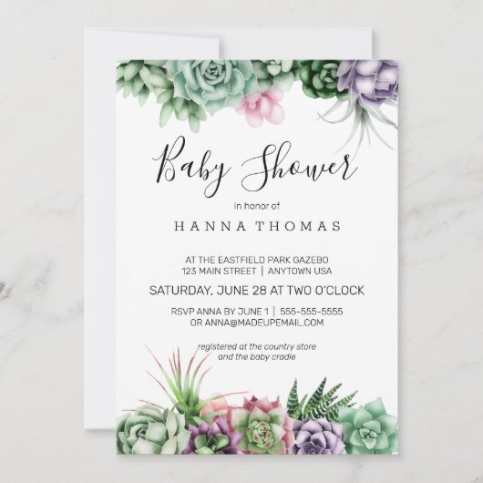 Desert Succulent Baby shower Kaart (Voorkant)