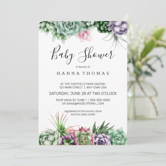 Desert Succulent Baby shower Kaart (Staand voorkant)