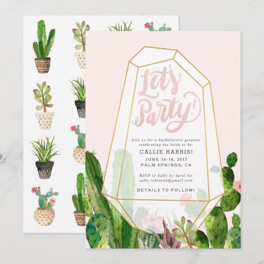 Desert Succulent Bachelorette of Party Invitation Kaart (Voorkant / Achterkant)