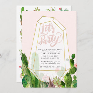 Desert Succulent Bachelorette of Party Invitation Kaart
