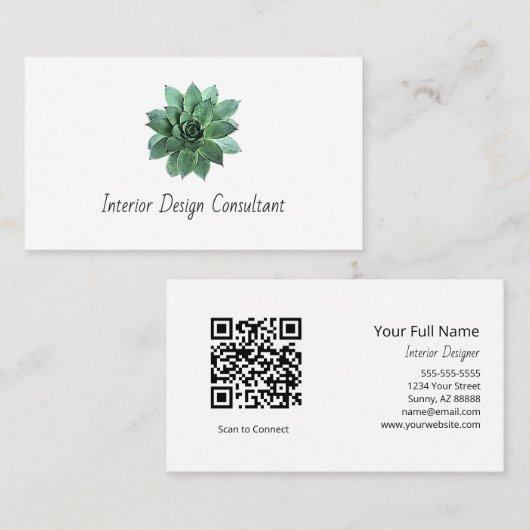 Desert Succulent Boho Botanical QR code Visitekaartje (Voorkant / Achterkant)