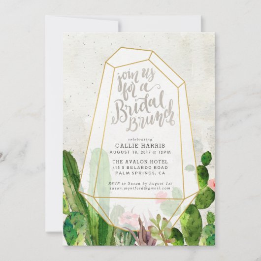 Desert Succulent Bridal Brunch Invitation - Stone Kaart (Voorkant)