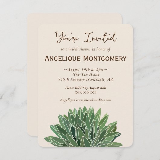Desert Succulent Bridal Shower Invitation Kaart (Voorkant / Achterkant)