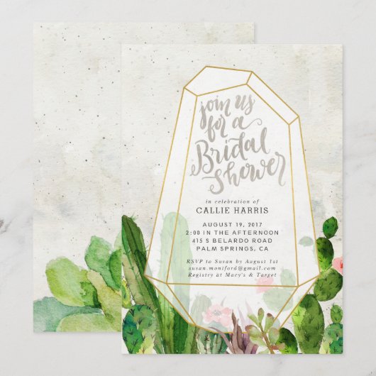 Desert Succulent Bridal Shower Invitation - Stone Kaart (Voorkant / Achterkant)