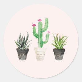 Desert Succulent Cactus Favor Stickers - Roze