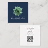Desert Succulent QR code Modern Navy Blue Vierkante Visitekaartje (Voorkant / Achterkant)