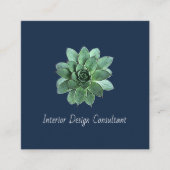 Desert Succulent QR code Modern Navy Blue Vierkante Visitekaartje (Voorkant)