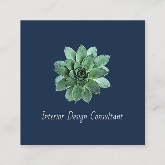 Desert Succulent QR code Modern Navy Blue Vierkante Visitekaartje (Voorkant)
