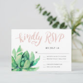 Desert Succulent RSVP-kaart - Roze RSVP Kaartje (Staand voorkant)