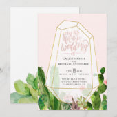 Desert Succulent Wedding Invitation - Roze Kaart (Voorkant / Achterkant)