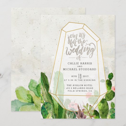 Desert Succulent Wedding Invitation - Stone Kaart (Voorkant / Achterkant)