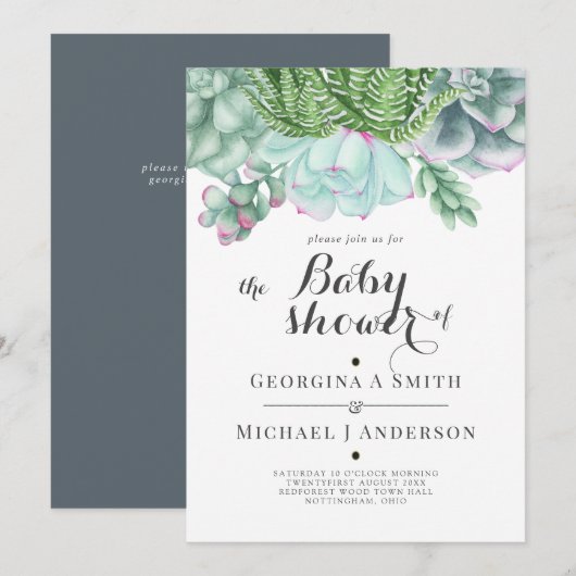 Desert Succulents Cacti Waterverf BABY SHOWER Kaart (Voorkant / Achterkant)