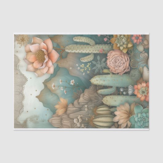Desert Succulents Waterverf Decoupage Tissuepapier (Voorkant)