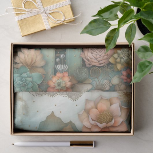 Desert Succulents Waterverf Decoupage Tissuepapier (Geschenk)
