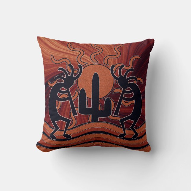 Desert Sun Cactus Kokopelli Southwest Design Kussen (Voorkant)
