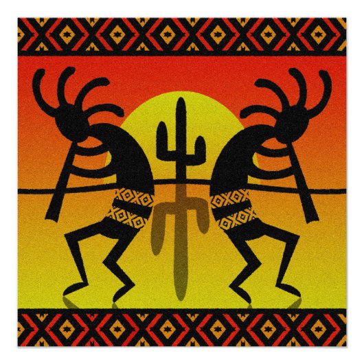 Desert Sun Cactus Kokopelli Southwest Design Poster (Voorkant)