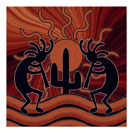 Desert Sun Cactus Kokopelli Southwestern Perfect Poster (Voorkant)