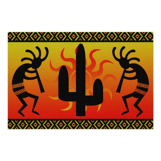 Desert Sun Cactus Kokopelli Southwestern Perfect Poster (Voorkant)