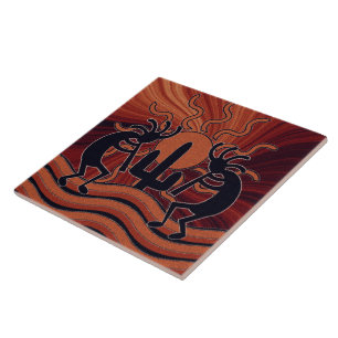 Desert Sun Cactus Southwest Kokopelli Ceramic Tile Tegeltje