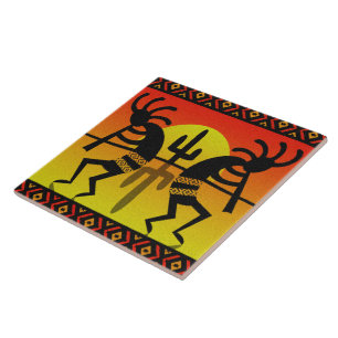 Desert Sun Cactus Southwest Kokopelli Ceramic Tile Tegeltje