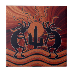 Desert Sun Cactus Southwest Kokopelli Ceramic Tile Tegeltje