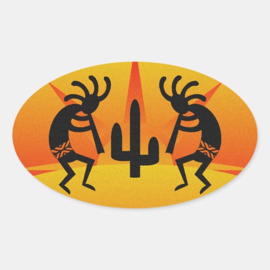 Desert Sun Cactus Southwest Kokopelli Ovale Sticker (Voorkant)