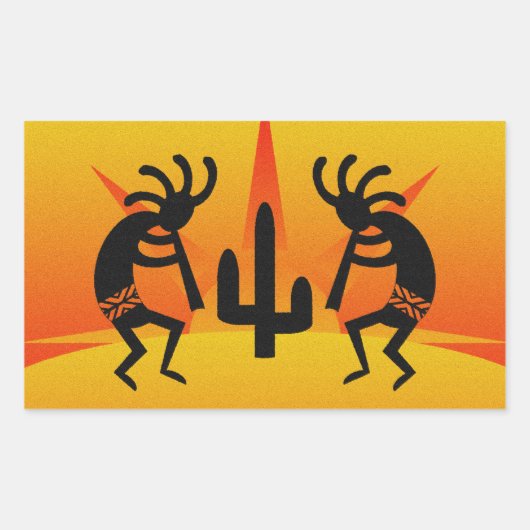 Desert Sun Cactus Southwest Kokopelli Rechthoekige Sticker (Voorkant)