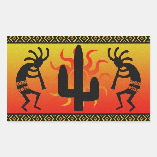 Desert Sun Cactus Southwest Kokopelli Rechthoekige Sticker (Voorkant)