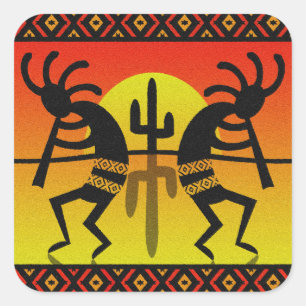 Desert Sun Cactus Southwest Kokopelli Vierkante Sticker