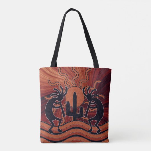 Desert Sun Cactus Zuidwest Design Kokopelli Tote Bag (Achterkant)