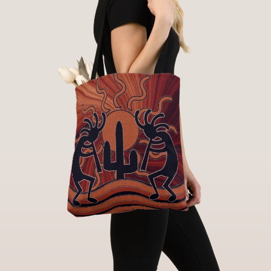 Desert Sun Cactus Zuidwest Design Kokopelli Tote Bag (Dichtbij)