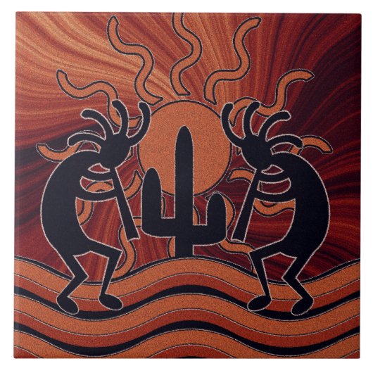 Desert Sun Cactus Zuidwest Kokopelli Keramische Te Tegeltje (Voorkant)