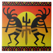 Desert Sun Cactus Zuidwest Kokopelli Keramische Te Tegeltje (Voorkant)