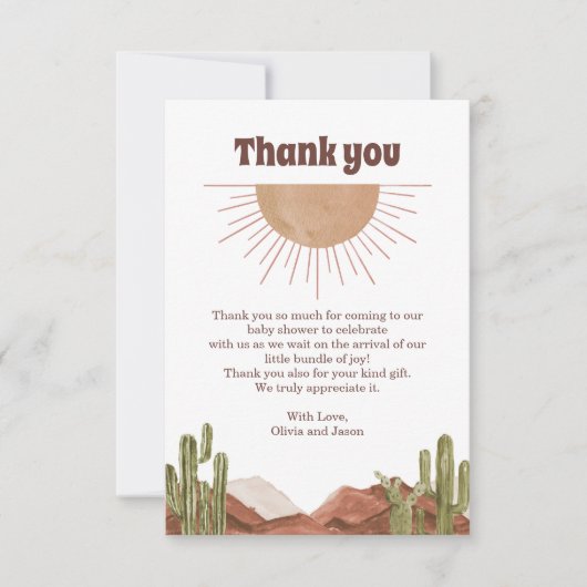 Desert Sun Dank u Baby shower Bedankkaart (Voorkant)