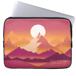 Desert Sun Mountain Peaks Landschapsillustratie Laptop Sleeve