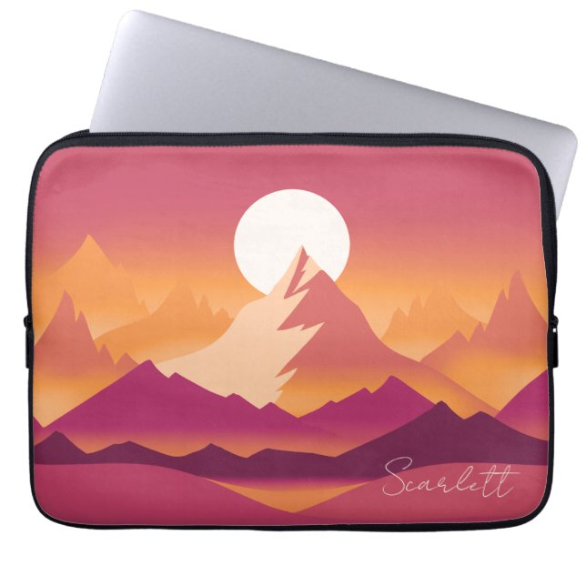 Desert Sun Mountain Peaks Landschapsillustratie Laptop Sleeve (Voorkant)