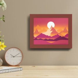 Desert Sun Mountain Peaks Landschapsillustratie Poster