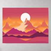 Desert Sun Mountain Peaks Landschapsillustratie Poster (Voorkant)