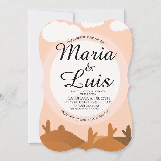 Desert Sunrise Cactus Shadows Wedding Invitations Kaart (Voorkant)