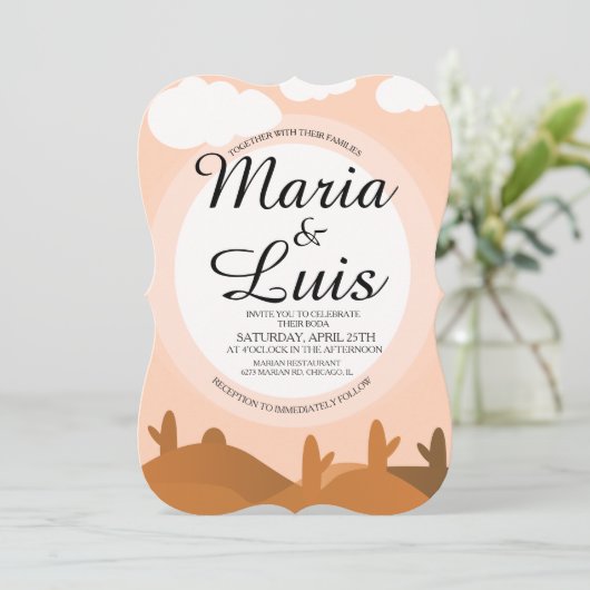 Desert Sunrise Cactus Shadows Wedding Invitations Kaart (Staand voorkant)